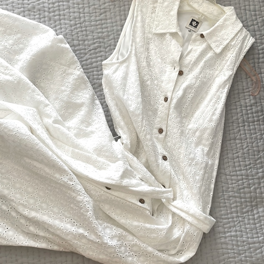 Anne Klein white embroidered midi dress